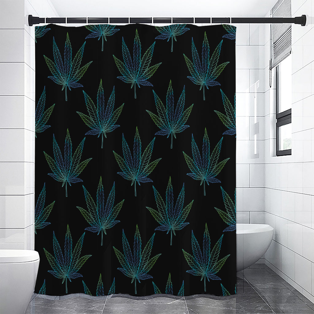 Blue And Green Weed Leaf Pattern Print Premium Shower Curtain