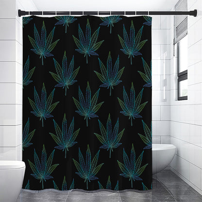 Blue And Green Weed Leaf Pattern Print Premium Shower Curtain