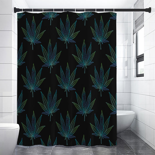 Blue And Green Weed Leaf Pattern Print Premium Shower Curtain