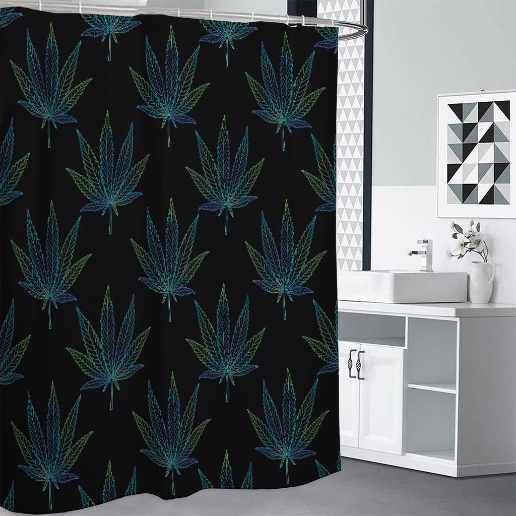 Blue And Green Weed Leaf Pattern Print Premium Shower Curtain