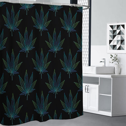 Blue And Green Weed Leaf Pattern Print Premium Shower Curtain