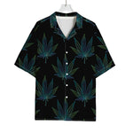 Blue And Green Weed Leaf Pattern Print Rayon Hawaiian Shirt