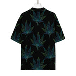 Blue And Green Weed Leaf Pattern Print Rayon Hawaiian Shirt