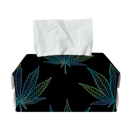 Blue And Green Weed Leaf Pattern Print Rectangle Tissue Box Cover