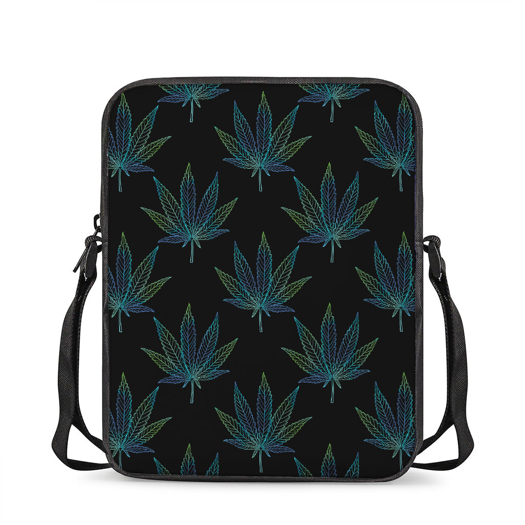 Blue And Green Weed Leaf Pattern Print Rectangular Crossbody Bag