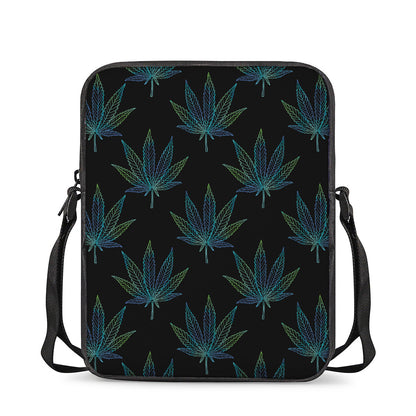 Blue And Green Weed Leaf Pattern Print Rectangular Crossbody Bag