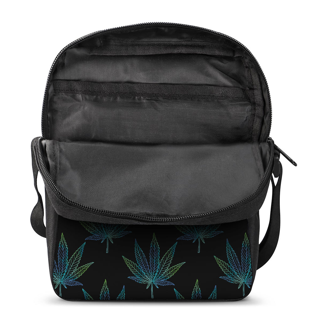 Blue And Green Weed Leaf Pattern Print Rectangular Crossbody Bag
