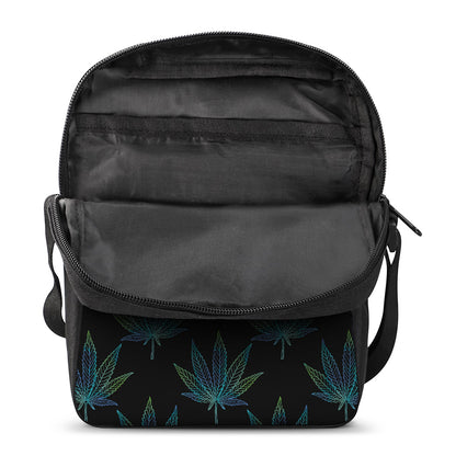 Blue And Green Weed Leaf Pattern Print Rectangular Crossbody Bag