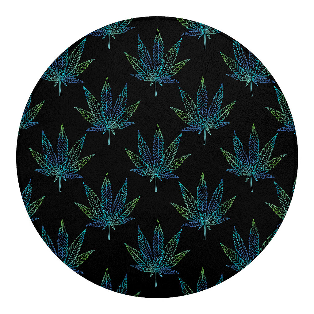 Blue And Green Weed Leaf Pattern Print Round Blanket