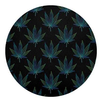 Blue And Green Weed Leaf Pattern Print Round Blanket