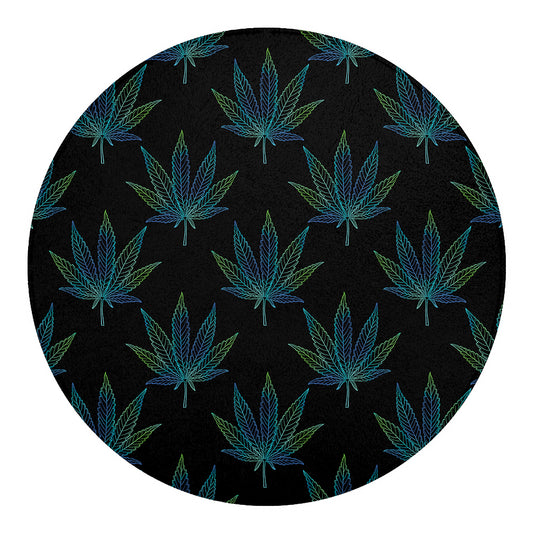Blue And Green Weed Leaf Pattern Print Round Blanket
