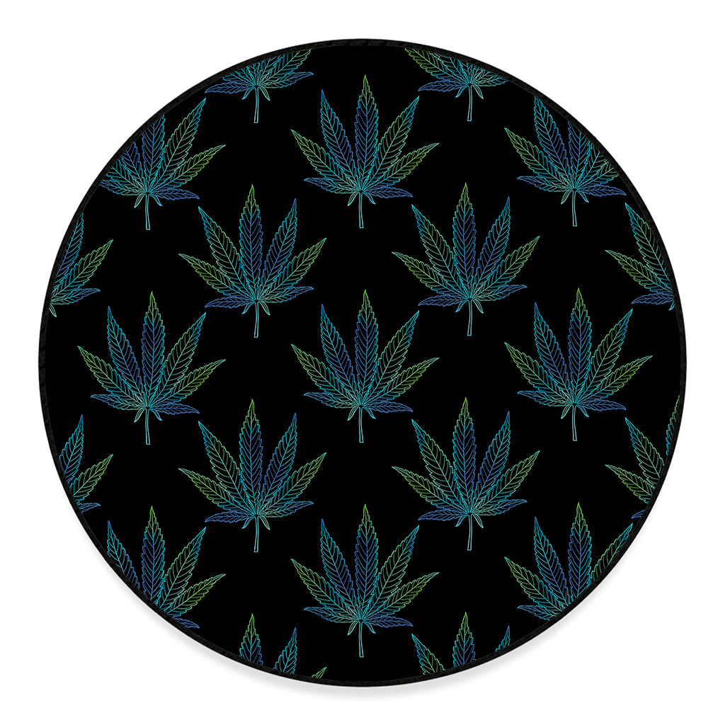 Blue And Green Weed Leaf Pattern Print Round Floor Mat