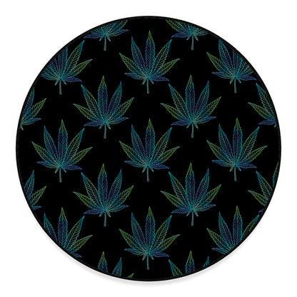 Blue And Green Weed Leaf Pattern Print Round Floor Mat