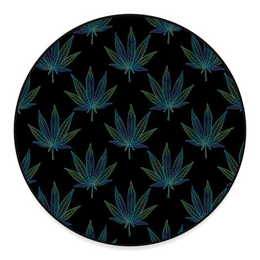 Blue And Green Weed Leaf Pattern Print Round Floor Mat