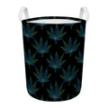 Blue And Green Weed Leaf Pattern Print Round Laundry Basket