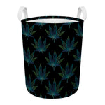 Blue And Green Weed Leaf Pattern Print Round Laundry Basket