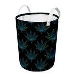 Blue And Green Weed Leaf Pattern Print Round Laundry Basket