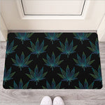 Blue And Green Weed Leaf Pattern Print Rubber Doormat