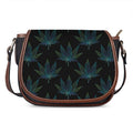 Blue And Green Weed Leaf Pattern Print Saddle Bag