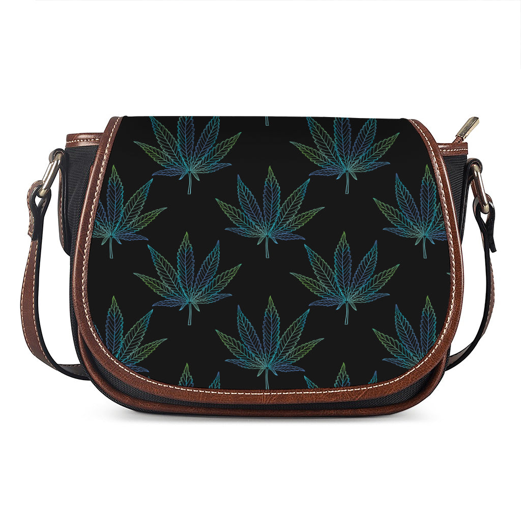 Blue And Green Weed Leaf Pattern Print Saddle Bag