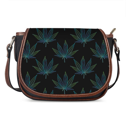 Blue And Green Weed Leaf Pattern Print Saddle Bag