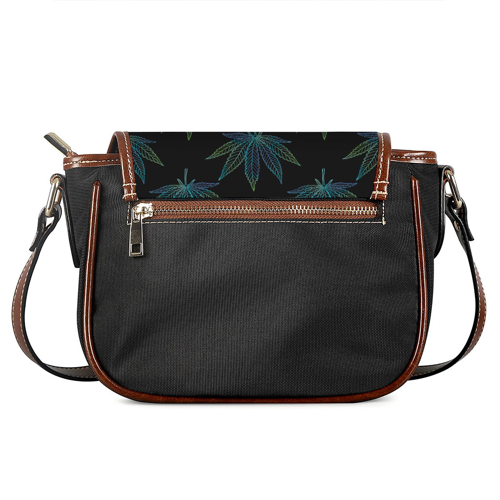 Blue And Green Weed Leaf Pattern Print Saddle Bag