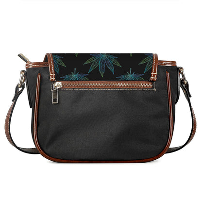 Blue And Green Weed Leaf Pattern Print Saddle Bag