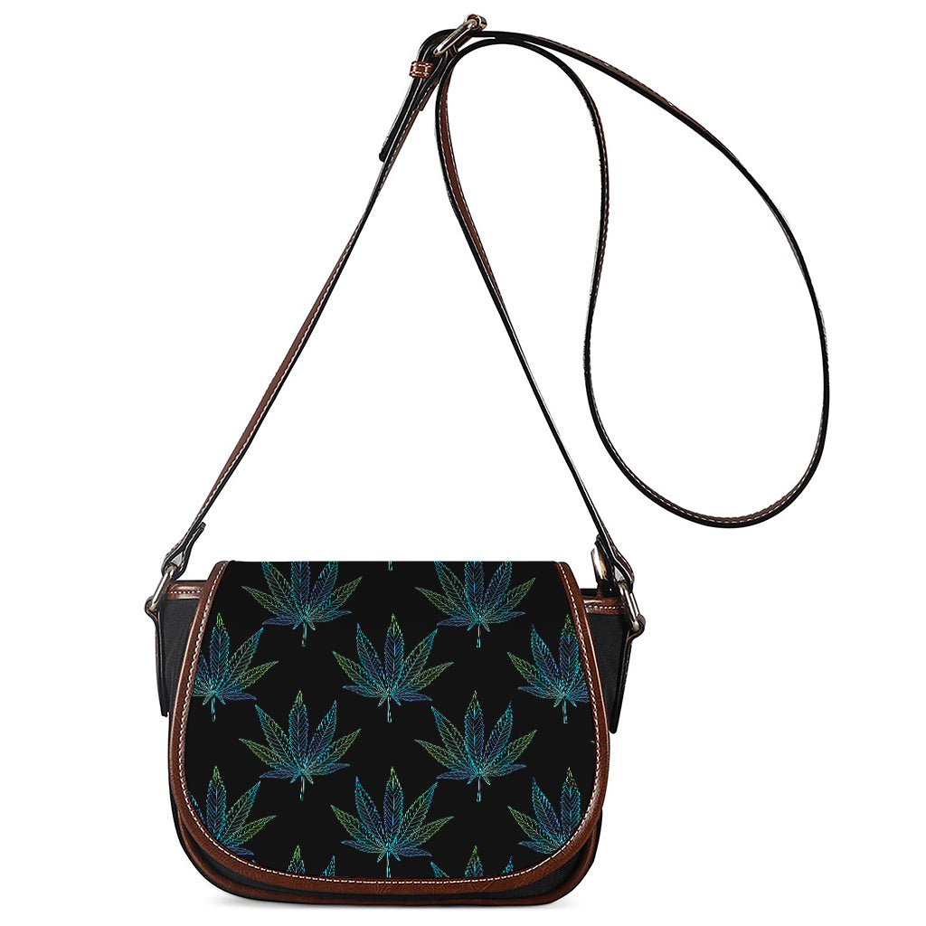 Blue And Green Weed Leaf Pattern Print Saddle Bag