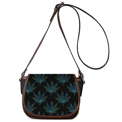 Blue And Green Weed Leaf Pattern Print Saddle Bag