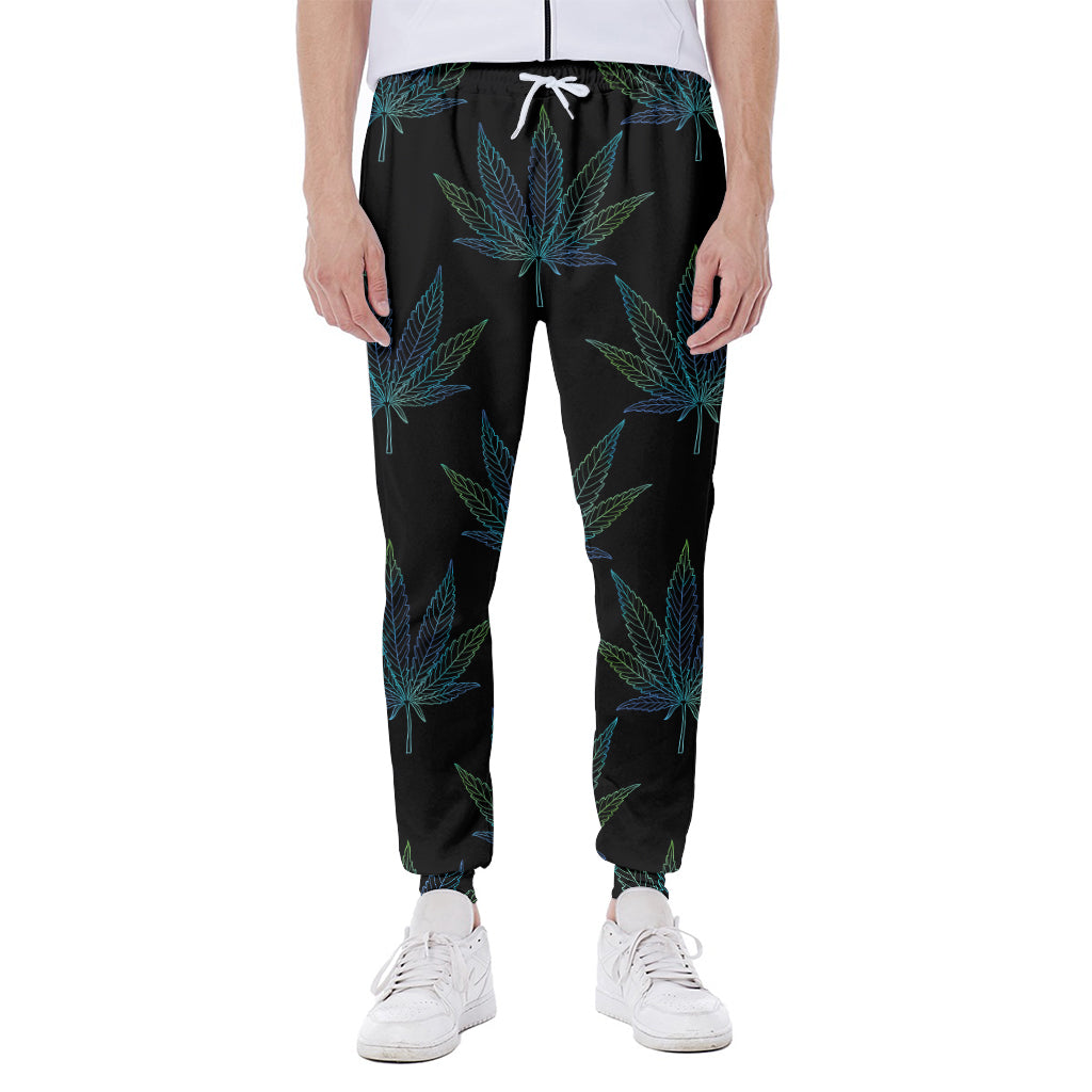 Blue And Green Weed Leaf Pattern Print Scuba Joggers