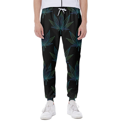 Blue And Green Weed Leaf Pattern Print Scuba Joggers