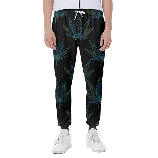 Blue And Green Weed Leaf Pattern Print Scuba Joggers