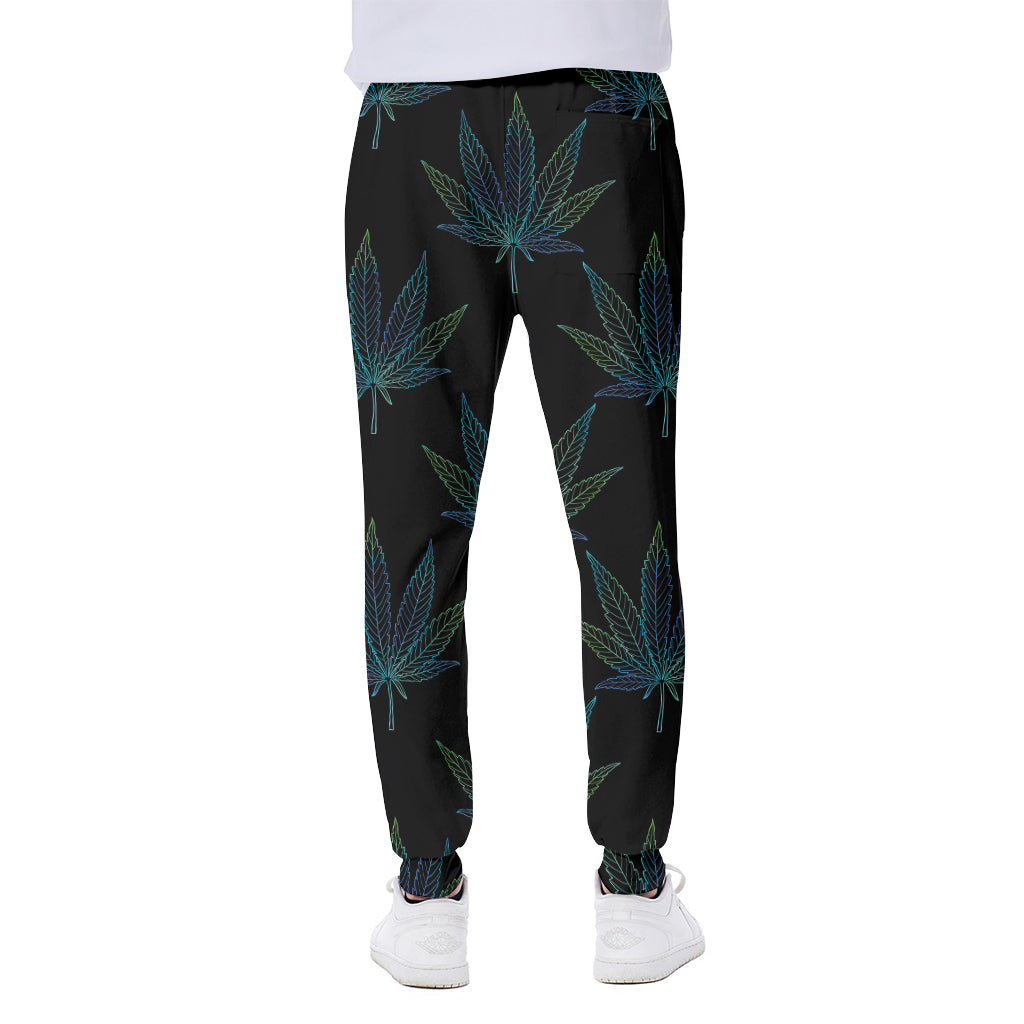 Blue And Green Weed Leaf Pattern Print Scuba Joggers