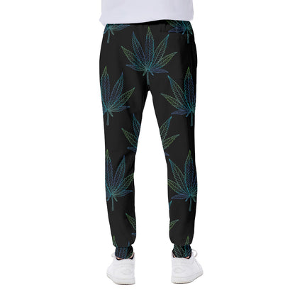 Blue And Green Weed Leaf Pattern Print Scuba Joggers