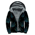 Blue And Green Weed Leaf Pattern Print Sherpa Lined Zip Up Hoodie
