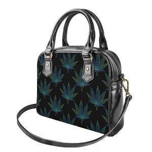 Blue And Green Weed Leaf Pattern Print Shoulder Handbag