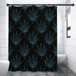 Blue And Green Weed Leaf Pattern Print Shower Curtain