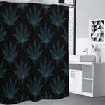 Blue And Green Weed Leaf Pattern Print Shower Curtain