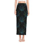 Blue And Green Weed Leaf Pattern Print Side Slit Maxi Skirt