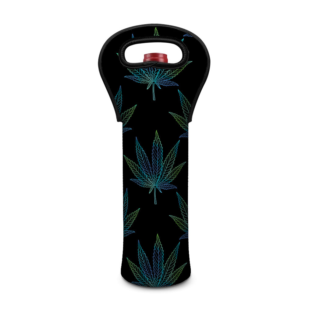 Blue And Green Weed Leaf Pattern Print Single Neoprene Wine Tote