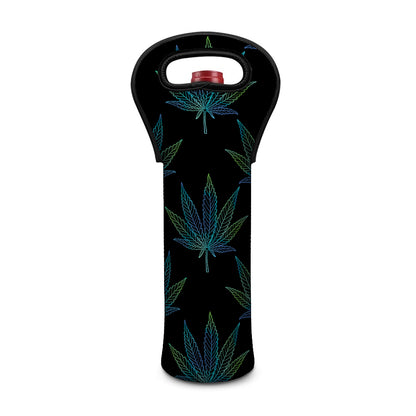Blue And Green Weed Leaf Pattern Print Single Neoprene Wine Tote