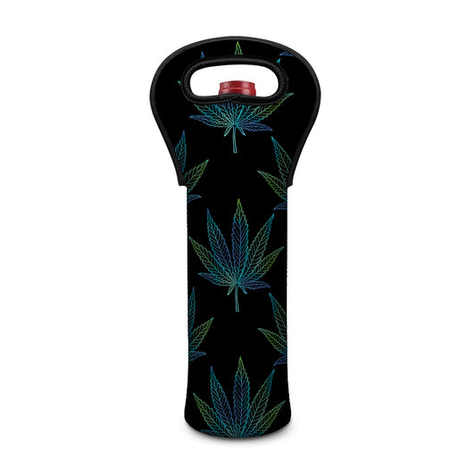 Blue And Green Weed Leaf Pattern Print Single Neoprene Wine Tote