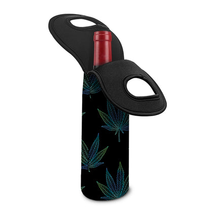 Blue And Green Weed Leaf Pattern Print Single Neoprene Wine Tote