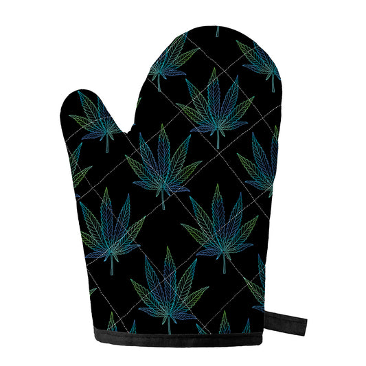 Blue And Green Weed Leaf Pattern Print Single Oven Mitt