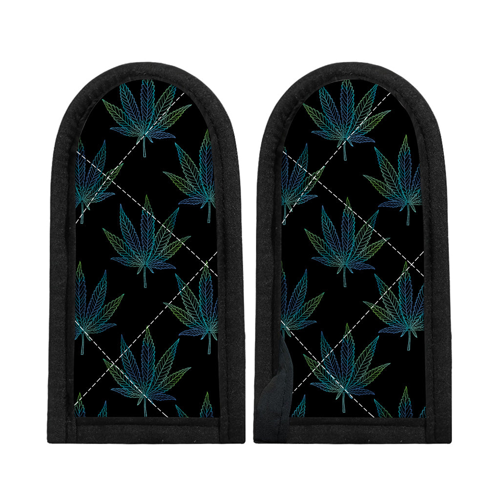 Blue And Green Weed Leaf Pattern Print Skillet Handle Cover