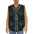 Blue And Green Weed Leaf Pattern Print Sleeveless Baseball Jersey