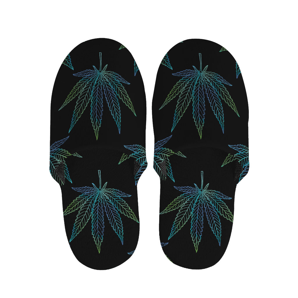 Blue And Green Weed Leaf Pattern Print Slippers