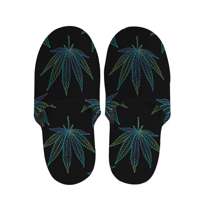 Blue And Green Weed Leaf Pattern Print Slippers