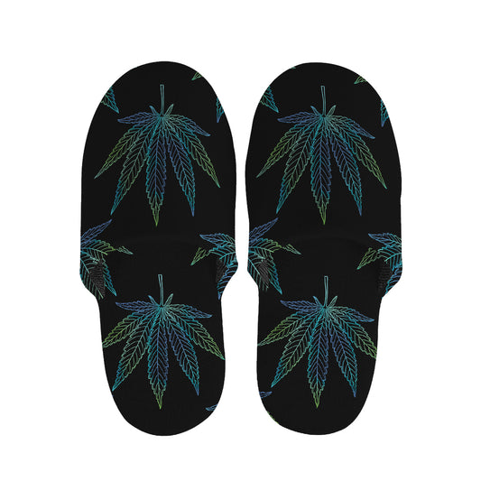 Blue And Green Weed Leaf Pattern Print Slippers