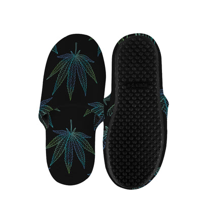 Blue And Green Weed Leaf Pattern Print Slippers